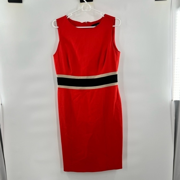Evan Picone black label orange dress sleeveless black waist size 6 - Picture 6 of 7